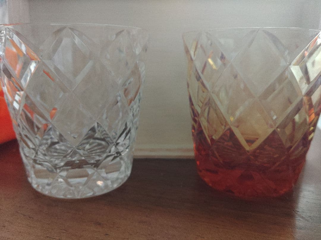 江戸切子ペアグラス紅白セットウィスキー日本酒縦横8㎝×8㎝