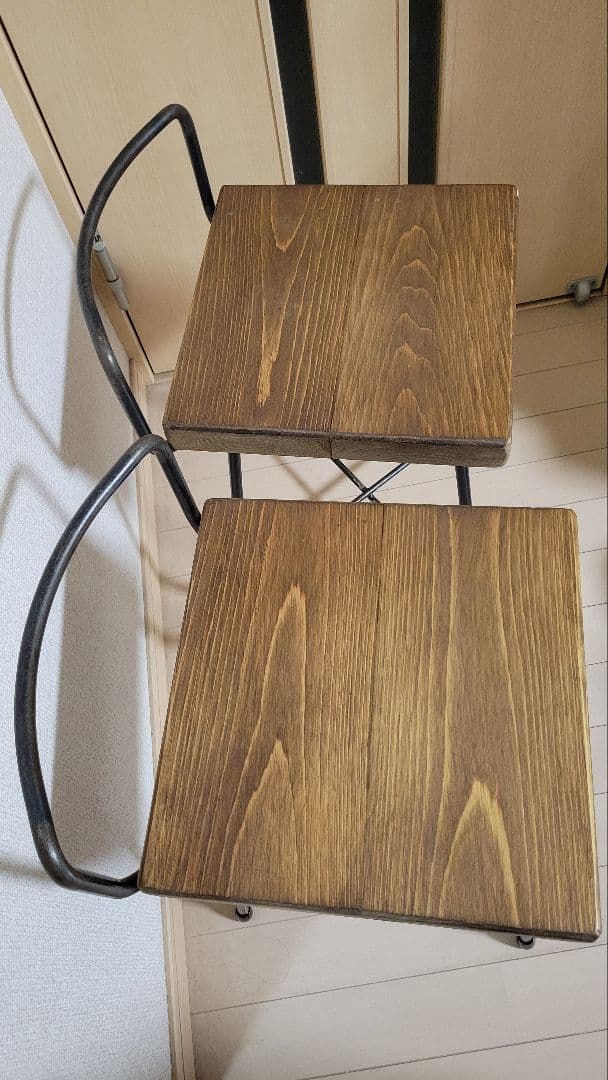 シンプルな木製スツール2脚セット　アンティーク　職人