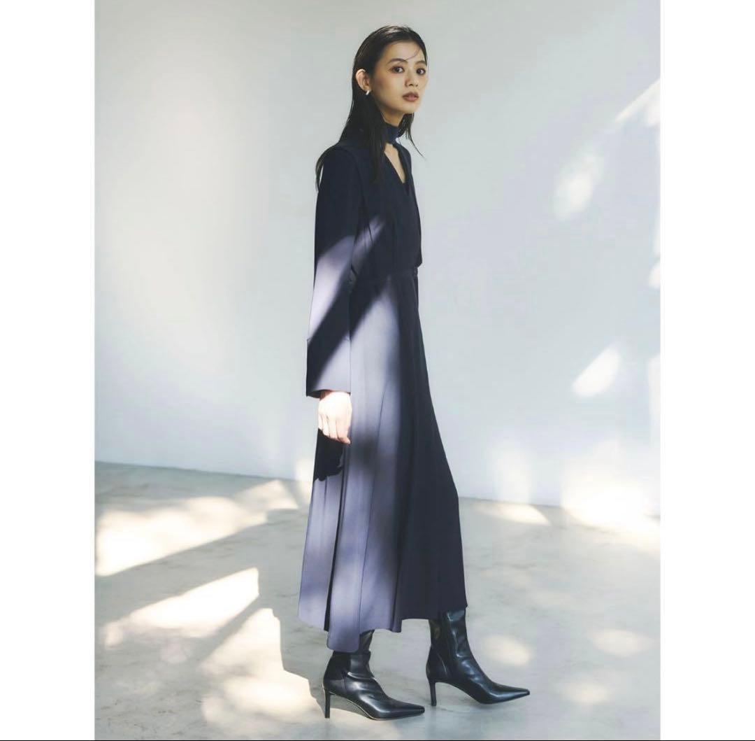 anuans ダブルサテンクラシカルワンピース NAVY