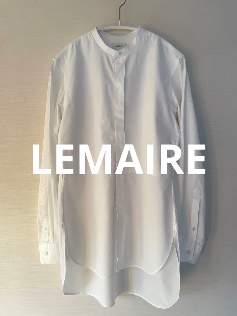LEMAIRE コットンポプリン比翼バンドカラー長袖シャツ XS