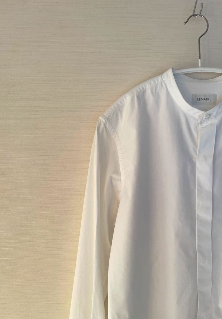 LEMAIRE コットンポプリン比翼バンドカラー長袖シャツ XS