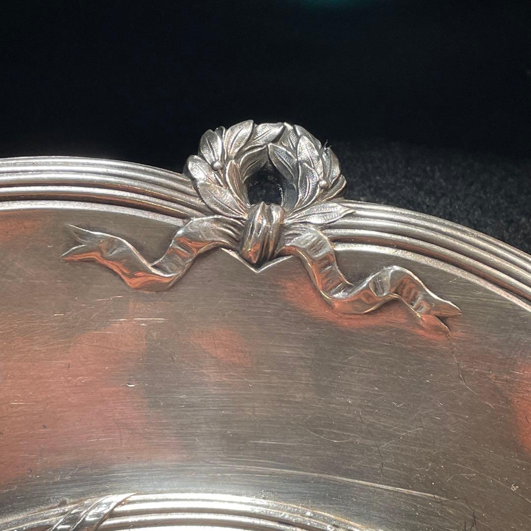 アンティーク シルバープレート ブラシとちり取り ダストパン 卓上用 リボン装飾