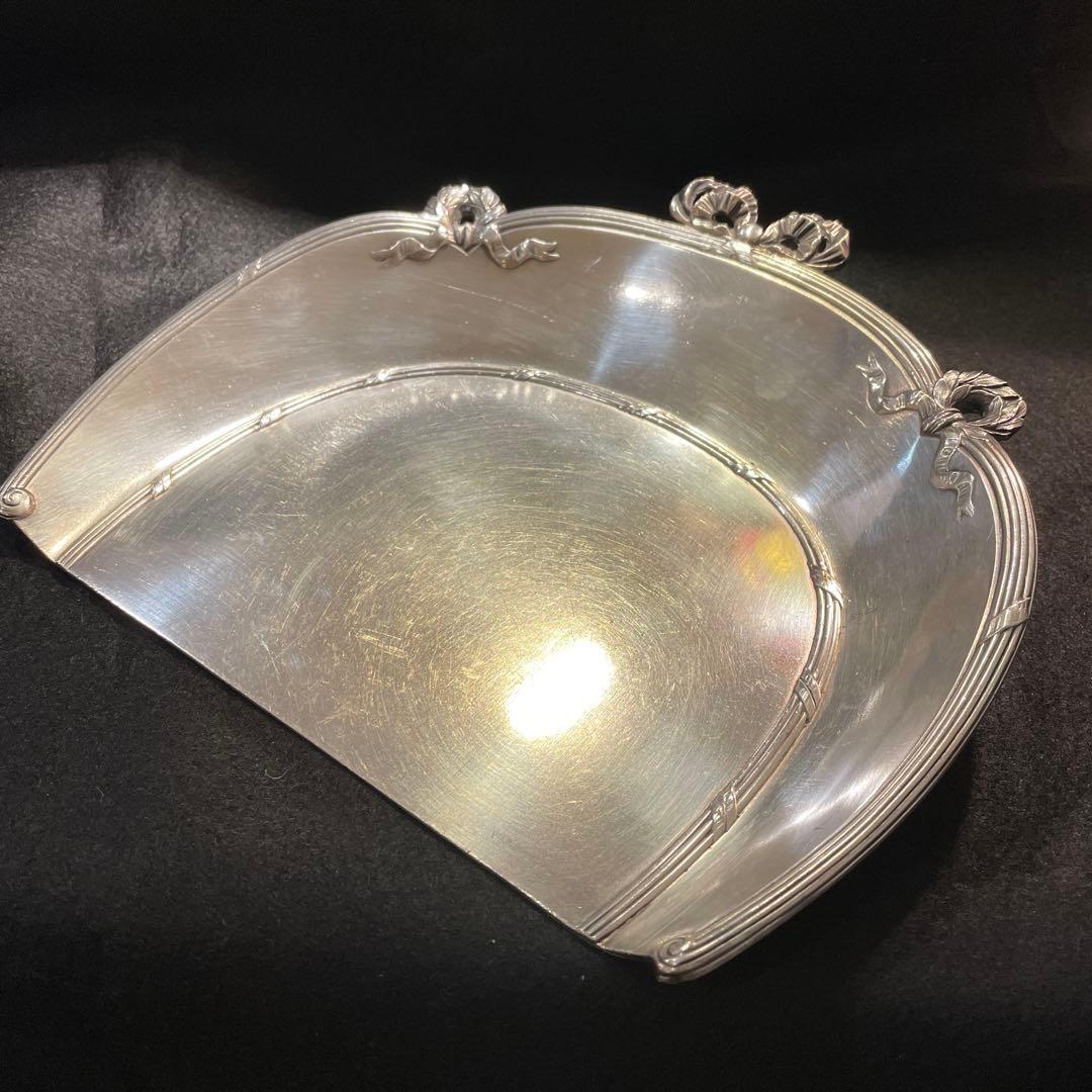 アンティーク シルバープレート ブラシとちり取り ダストパン 卓上用 リボン装飾