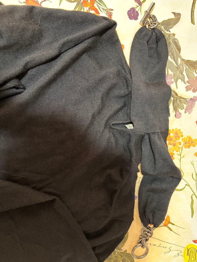 ⭐️百合⭐️カシミヤ エルメス柄チェーン付き 黒 長袖セーター 34