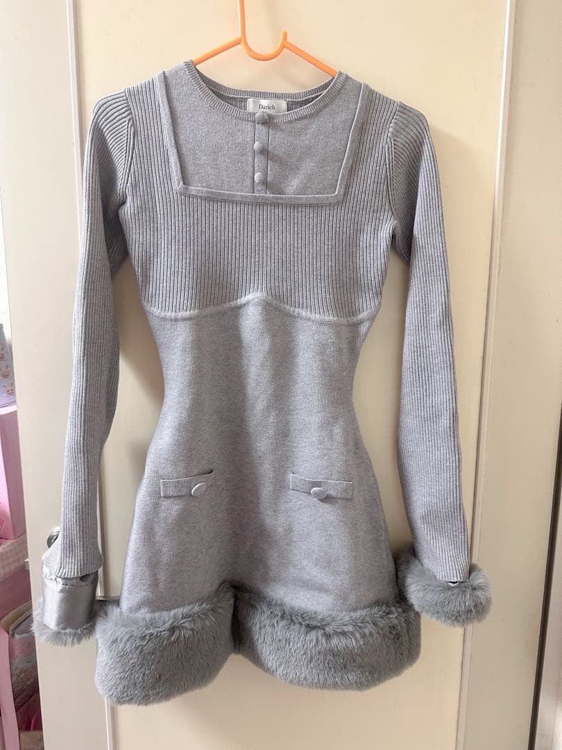 Darich ビジューケープニットミニワンピース グレー F