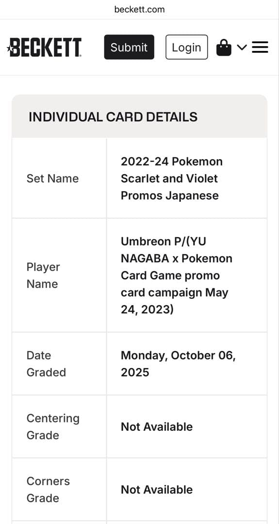 【ゴールドラベル】ブラッキーYuNAGABAプロモ BGS9.5 GEMMINT