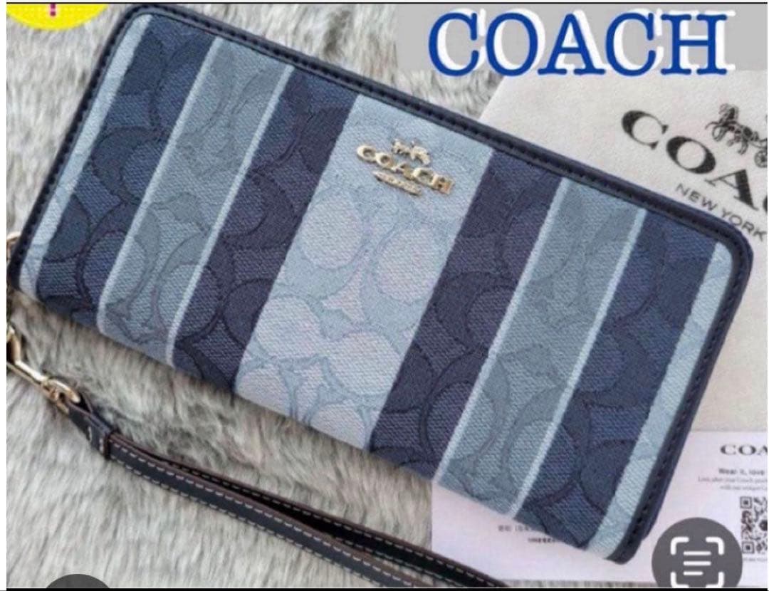 COACH長財布シグネチャーデニムジャガード.ストライブブルー男女兼用新品未使用