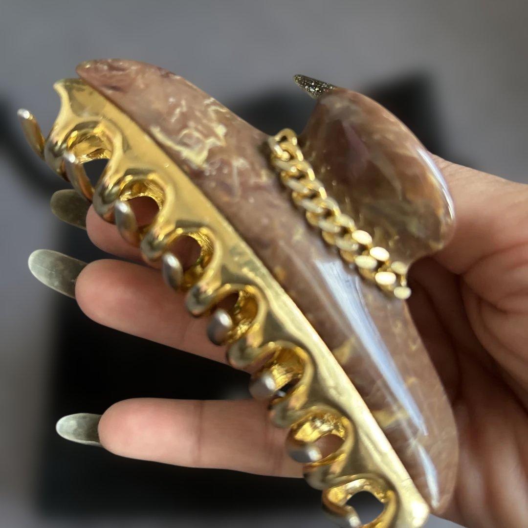 と*ん様 秋冬ブラウン！acca ヘアクリップ Lサイズ⭐︎マーブルにゴールドチ