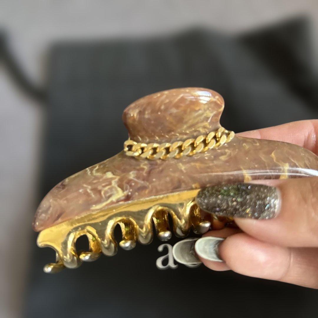 と*ん様 秋冬ブラウン！acca ヘアクリップ Lサイズ⭐︎マーブルにゴールドチ