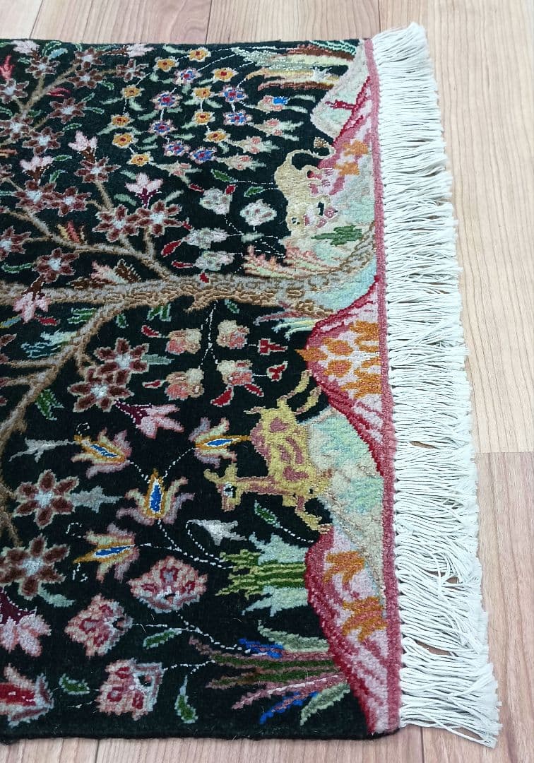 Y3345 ペルシャ絨毯 タブリーズ産 ウール 手織り 生命の樹