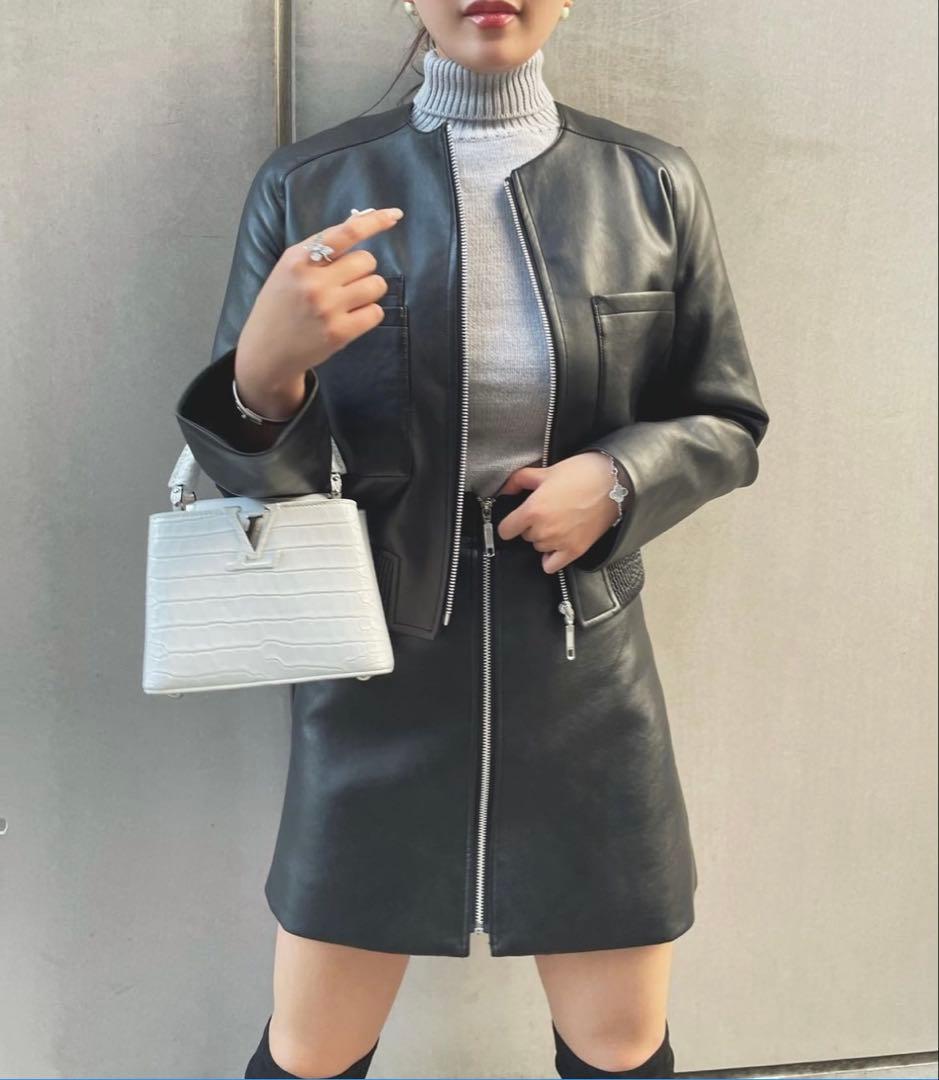 ❤︎♡Shéller ノーカラーライダースジャケット