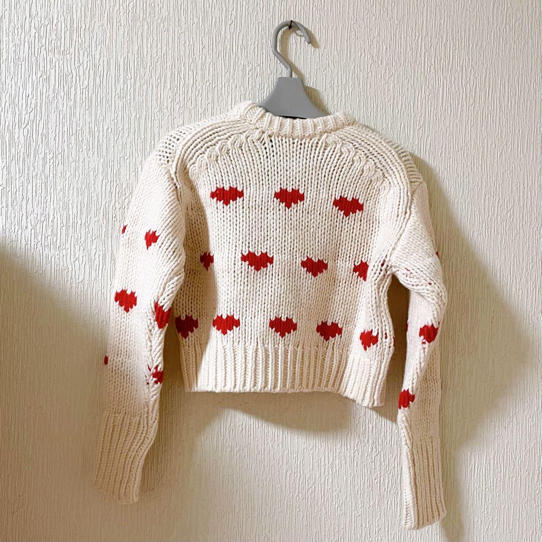 NKNIT Heart pattern ショート丈ニット(ホワイト)