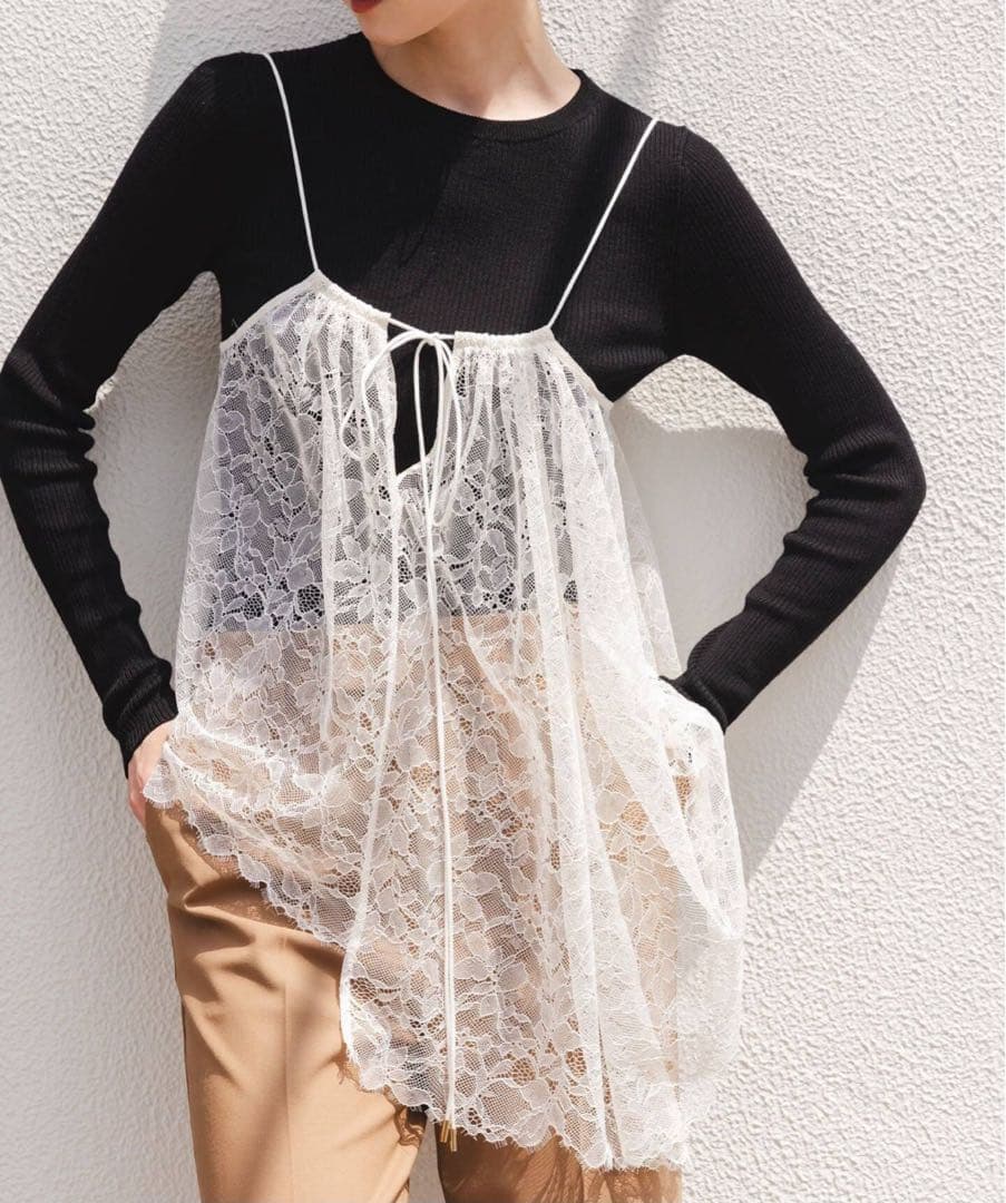 noble ラッセルレースギャザーキャミ　レース　キャミソール　完売品