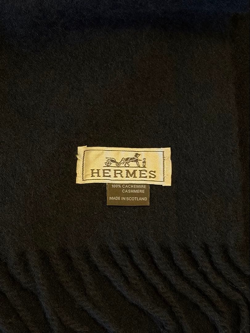 HERMES ブラックマフラー(カシミア100%)