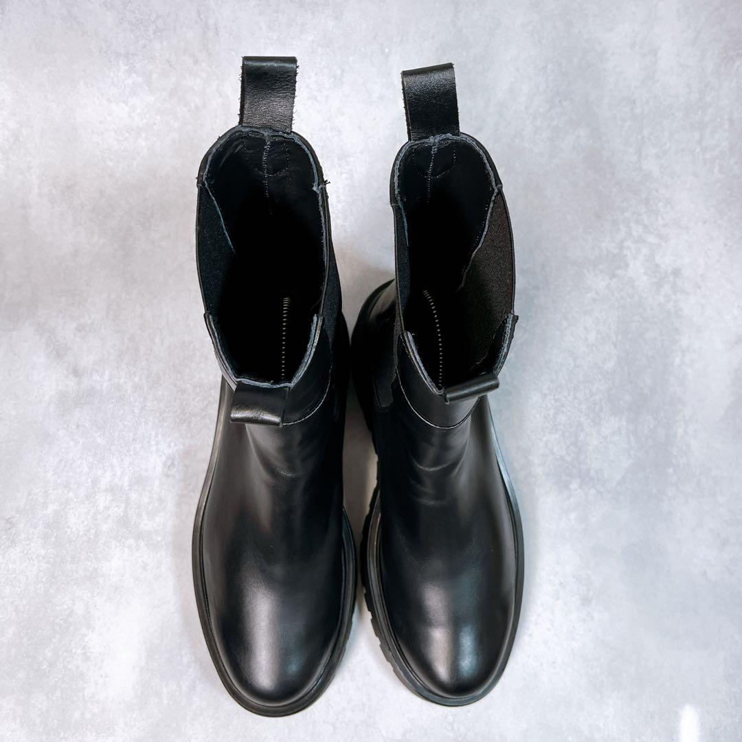 ☆美品☆【コルソローマ9】サイドゴアブーツ (37) レザー　厚底　ブラック