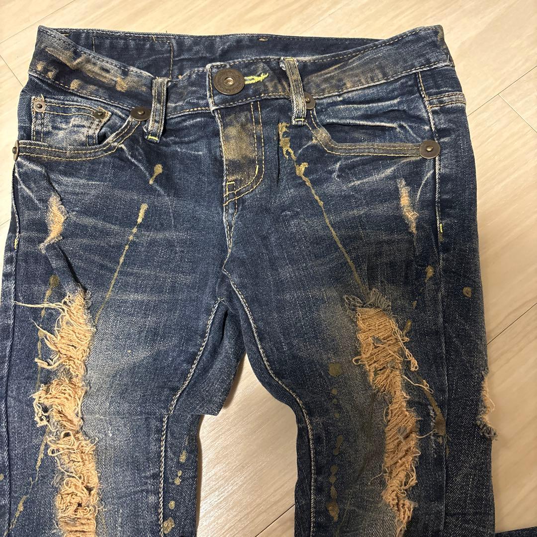 【美品】d.i.a. ダメージ加工 ダークブルーブーツカットデニム