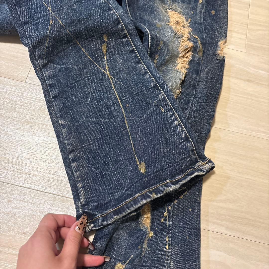 【美品】d.i.a. ダメージ加工 ダークブルーブーツカットデニム