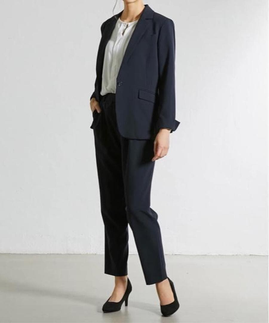 新品☆3L紺系9分丈テーパードパンツスーツ♪ストレッチお仕事フォーマル〇A769
