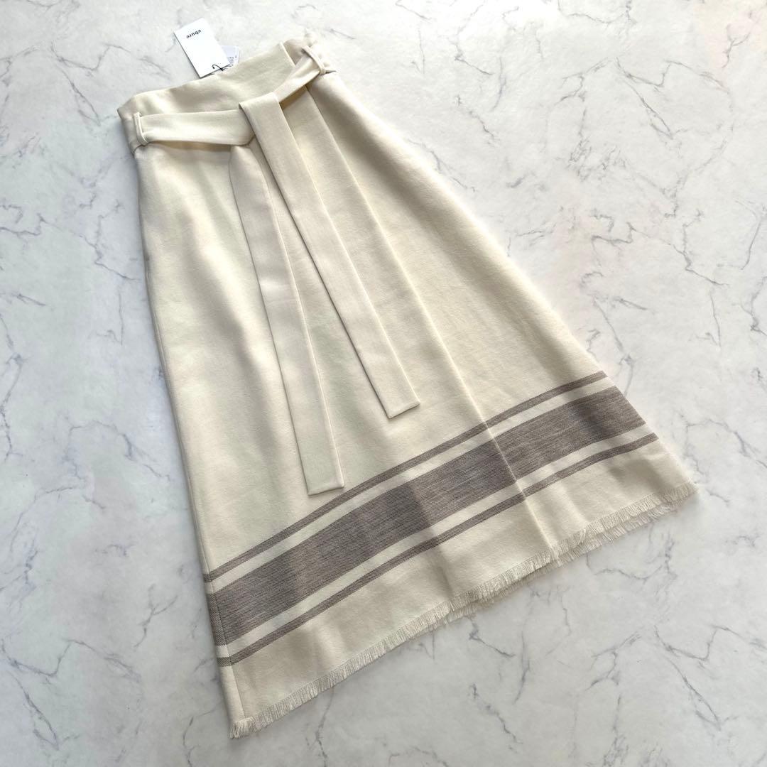 新品タグ付✨ebure エブール ナチュラルウールツイル ラップ風スカート 38