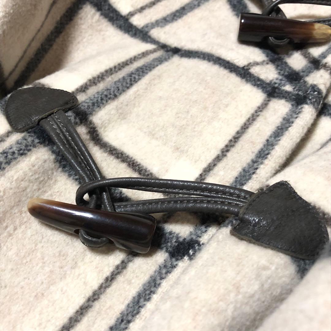 未使用級　マックス&コー　ダッフルコート　チェック　トグル　レザー　アイボリー系