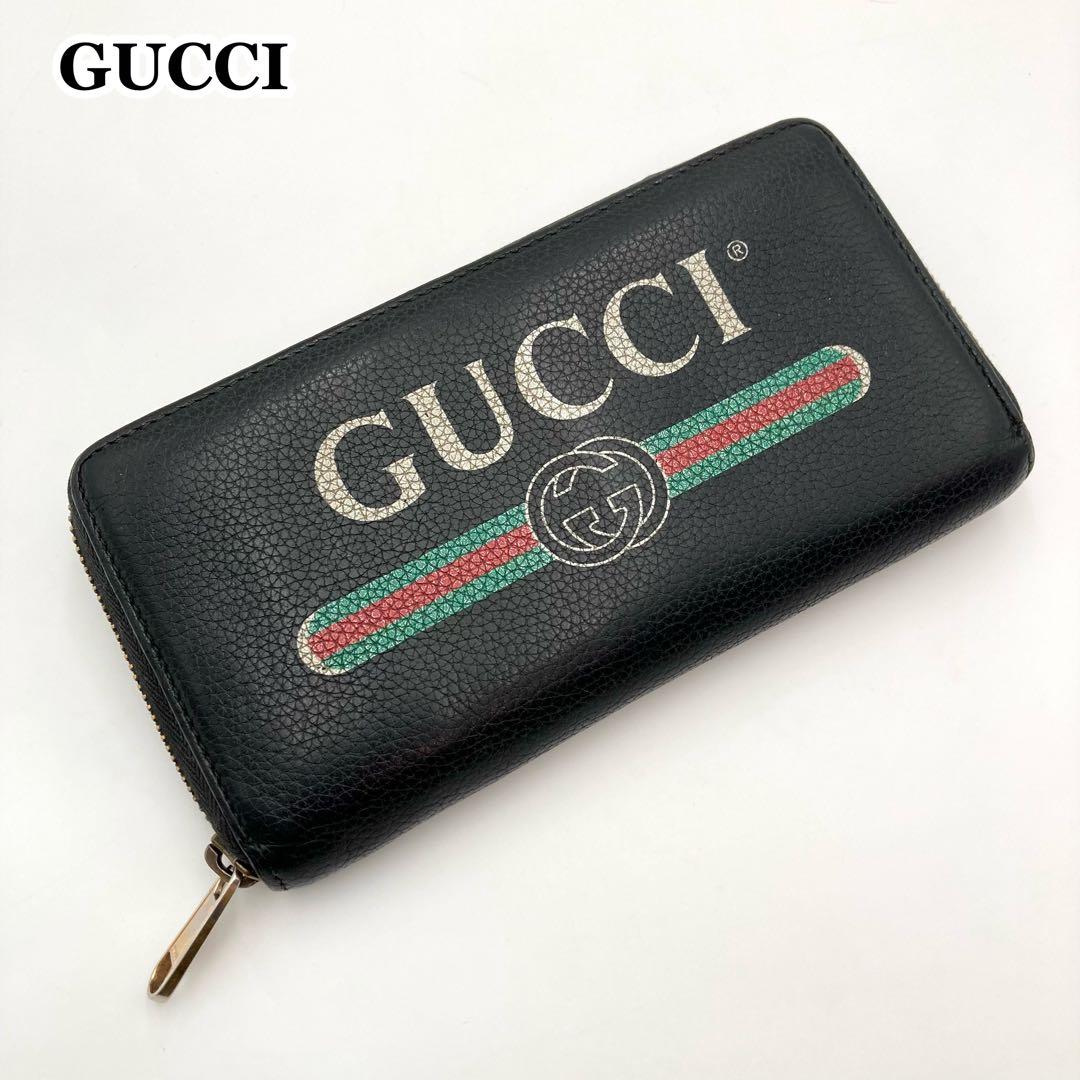 mayu✨GUCCI 長財布 ラウンドジップ 黒 レザー シェリーライン