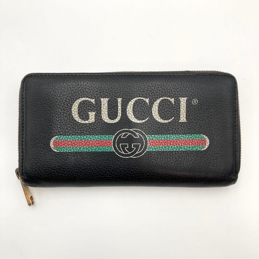 mayu✨GUCCI 長財布 ラウンドジップ 黒 レザー シェリーライン
