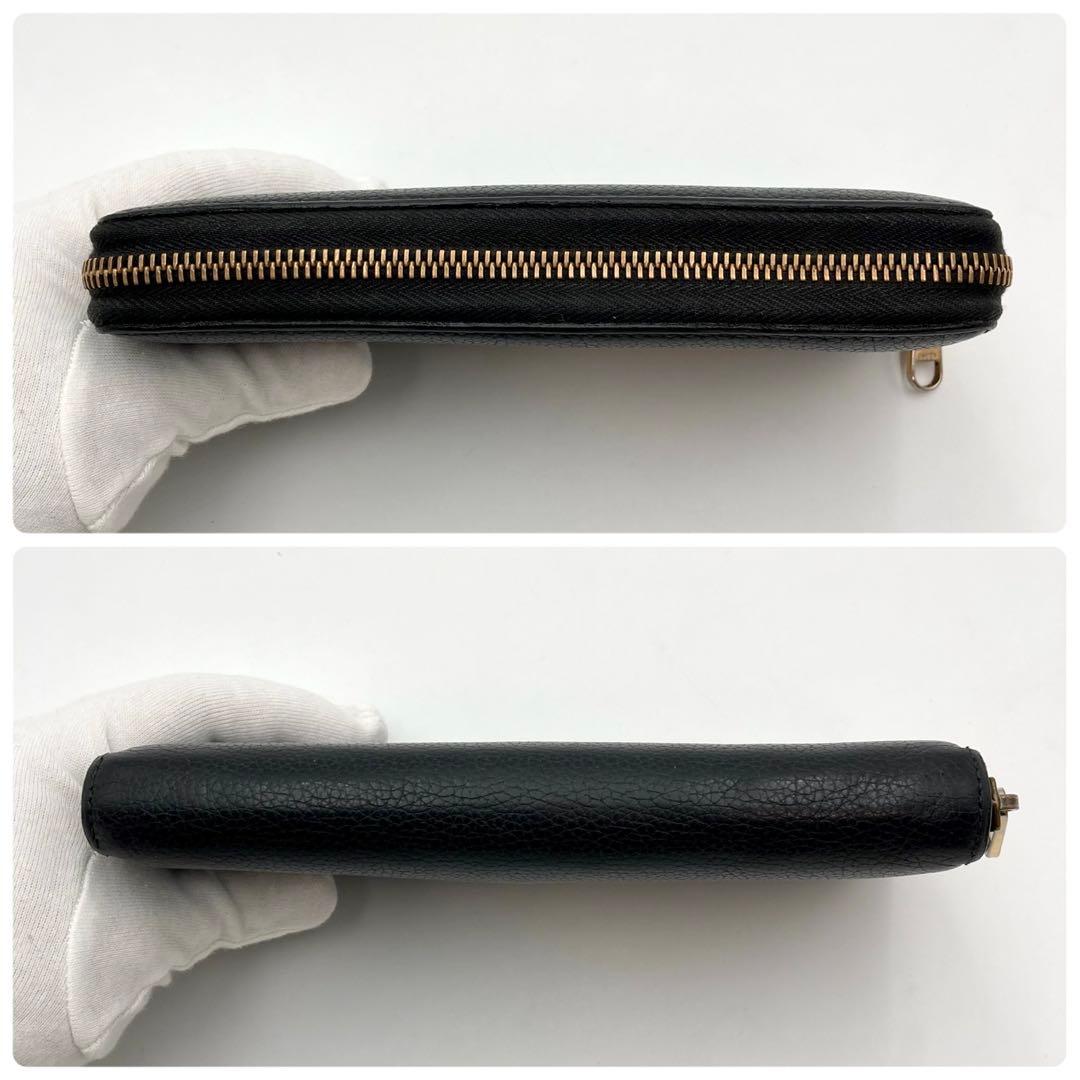 mayu✨GUCCI 長財布 ラウンドジップ 黒 レザー シェリーライン