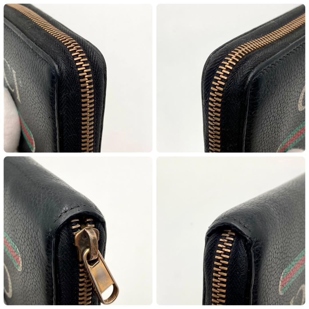 mayu✨GUCCI 長財布 ラウンドジップ 黒 レザー シェリーライン