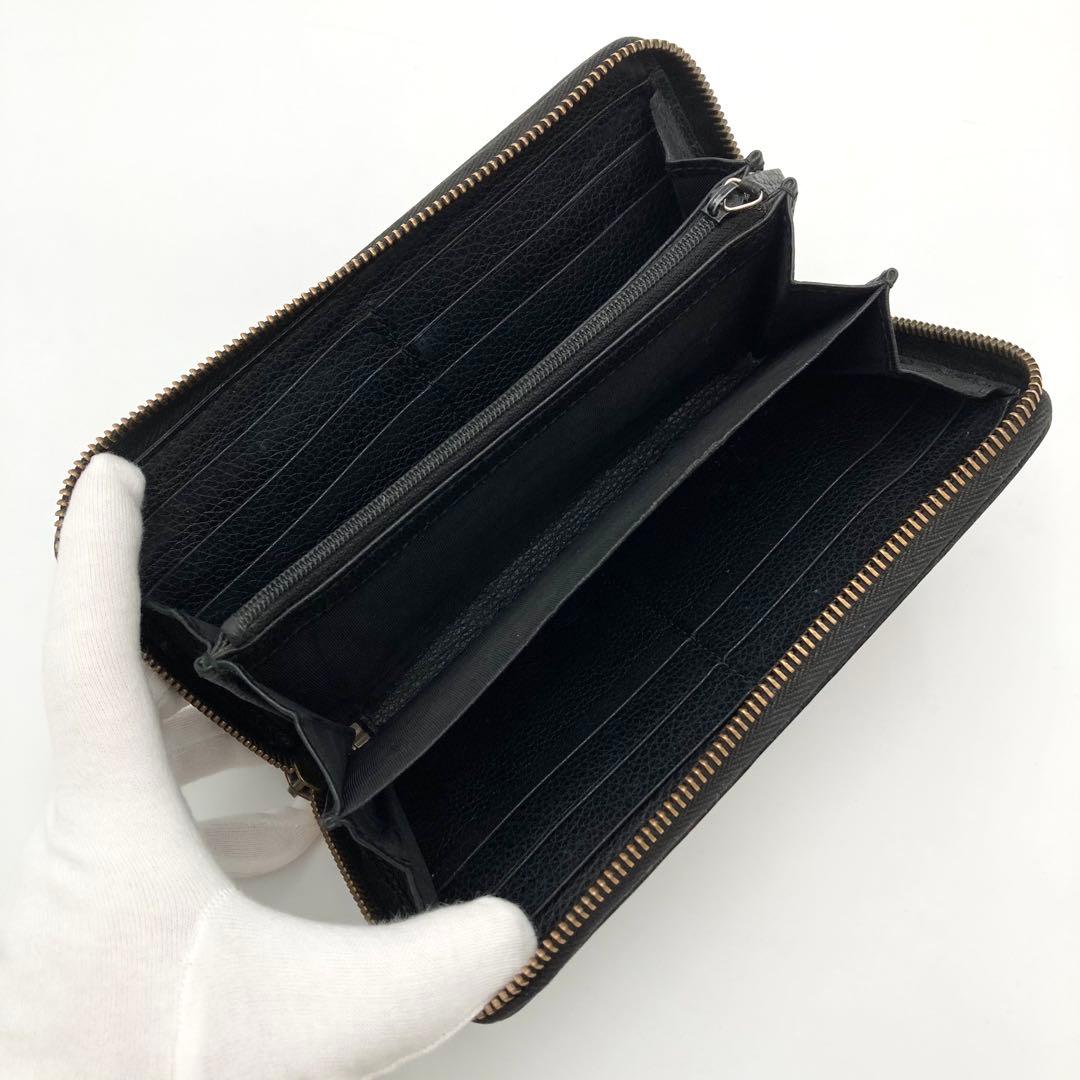 mayu✨GUCCI 長財布 ラウンドジップ 黒 レザー シェリーライン