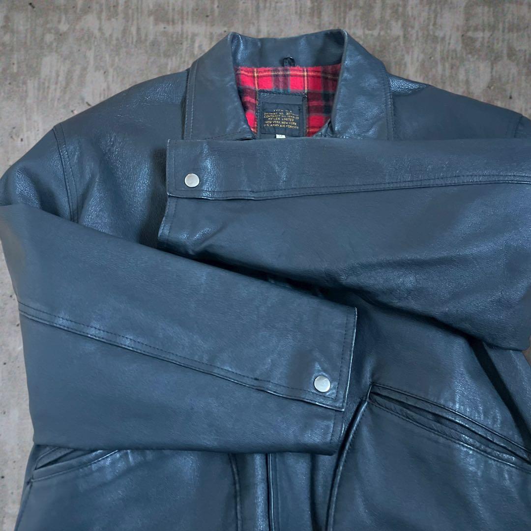 【美品】AVILEX レザー カーコート 革ジャン 裏地チェック 菅田将暉 黒