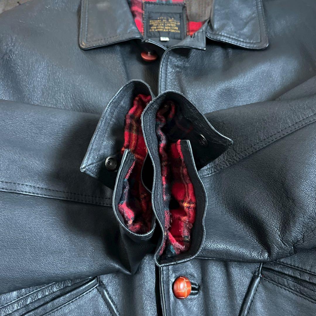 【美品】AVILEX レザー カーコート 革ジャン 裏地チェック 菅田将暉 黒