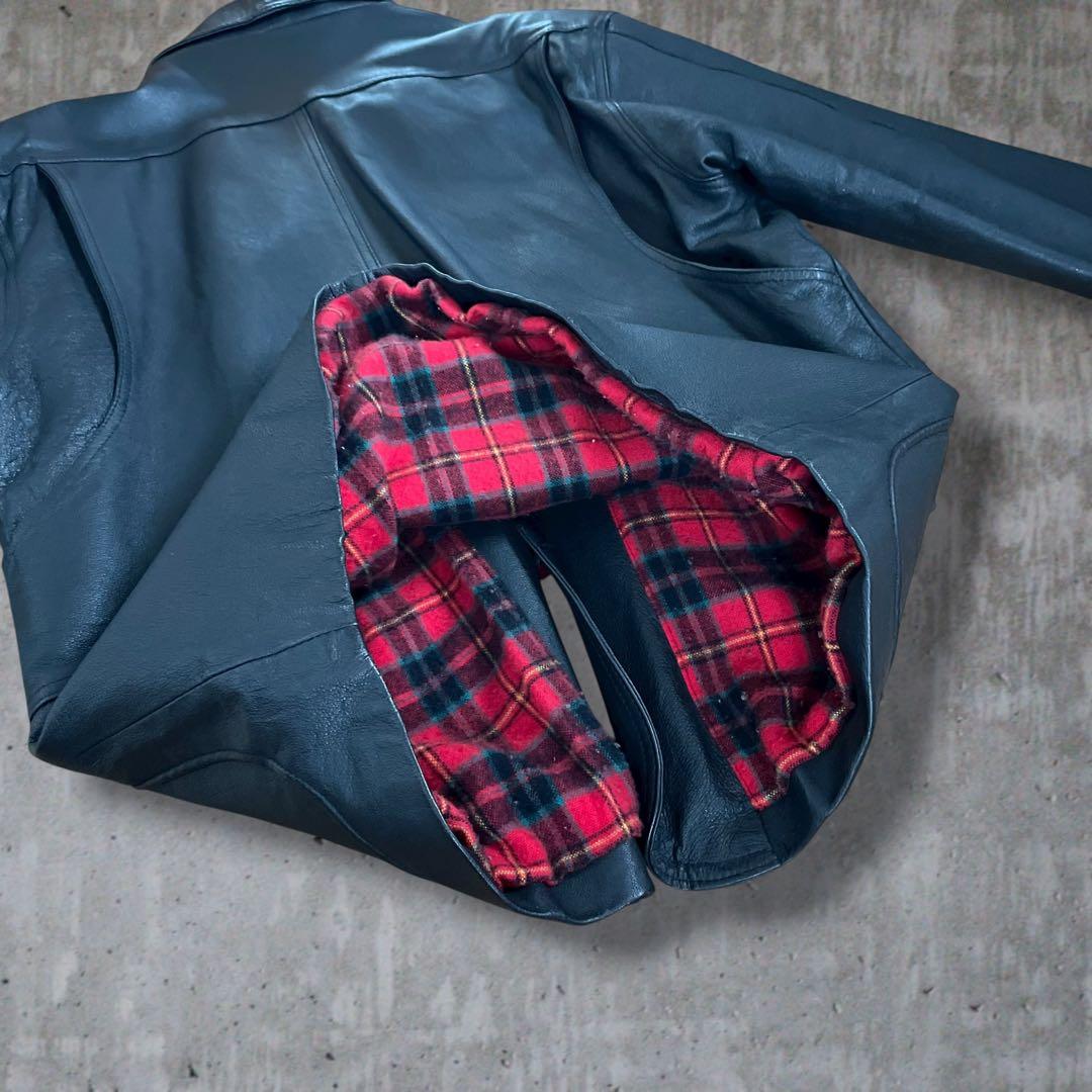 【美品】AVILEX レザー カーコート 革ジャン 裏地チェック 菅田将暉 黒