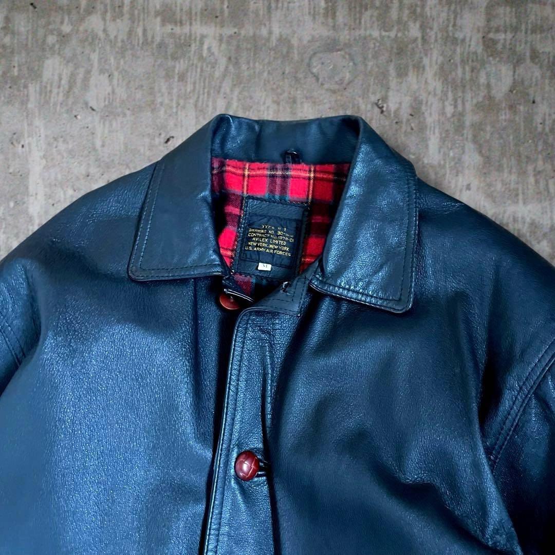 【美品】AVILEX レザー カーコート 革ジャン 裏地チェック 菅田将暉 黒