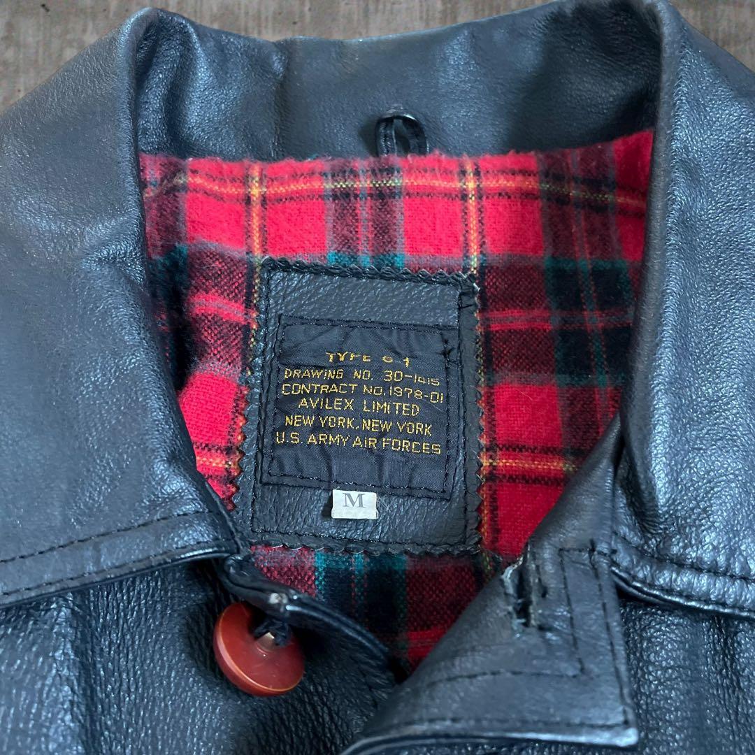 【美品】AVILEX レザー カーコート 革ジャン 裏地チェック 菅田将暉 黒