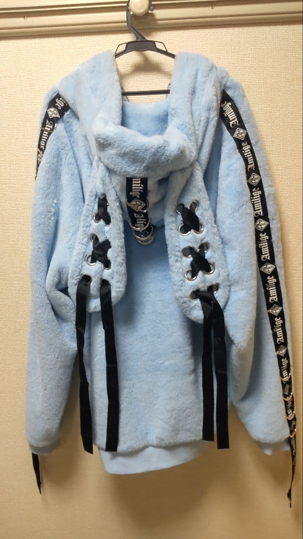 Amilige ウサ耳ファーZIPコート（水色）