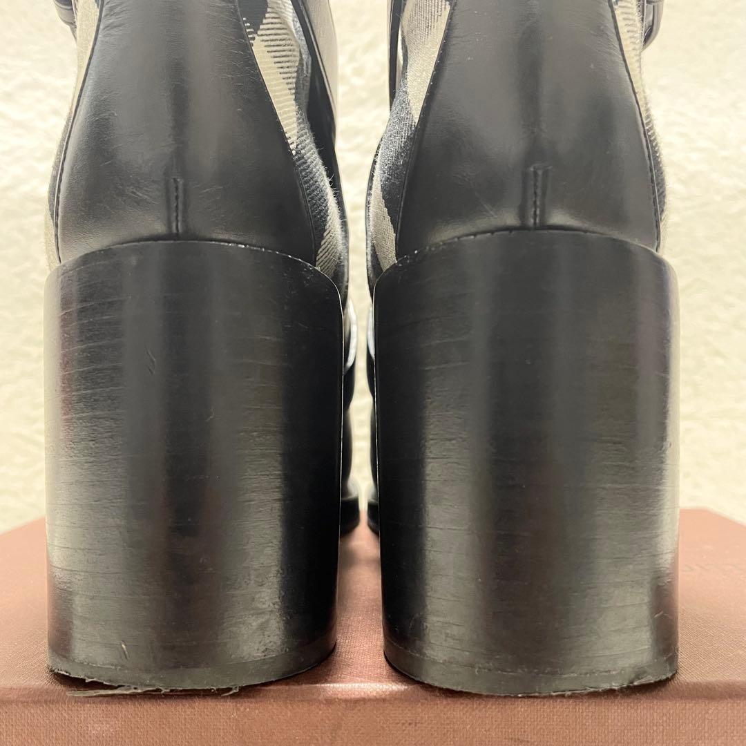 現行モデル BURBERRY バーバリー チェック＆レザー ヒールブーツ