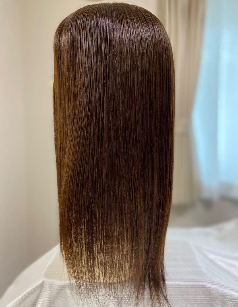 高級レミー人毛100% 【総手植えM】ブラウン　フルウィッグ　シルクスキン医療用