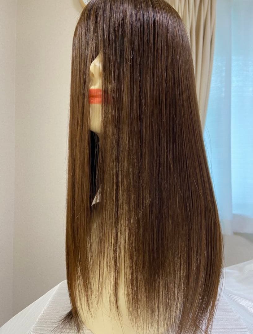 高級レミー人毛100% 【総手植えM】ブラウン　フルウィッグ　シルクスキン医療用