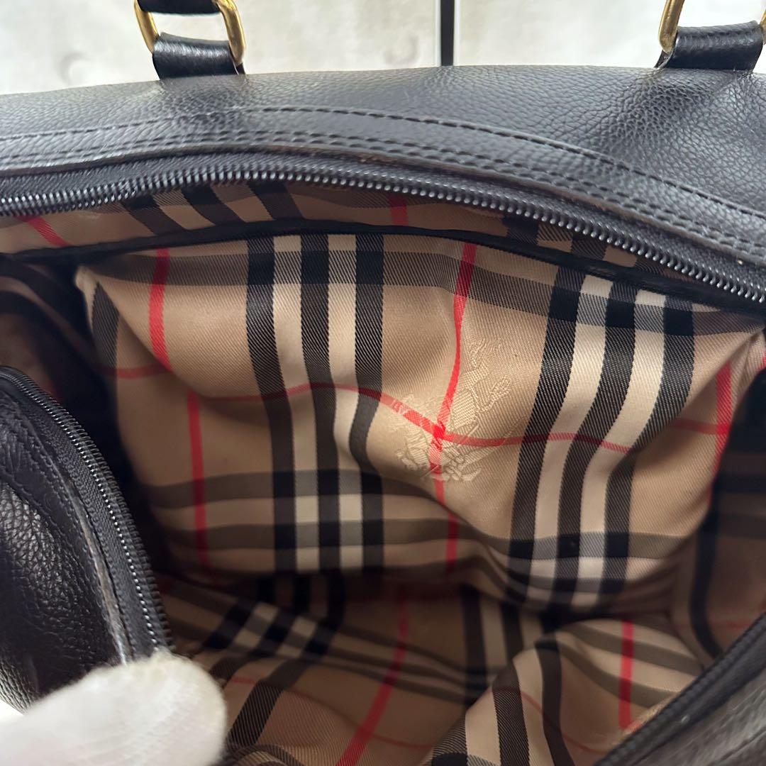 バーバリーズ　ミニボストンバッグ　黒　ゴールド金具　レザー　ノバチェック