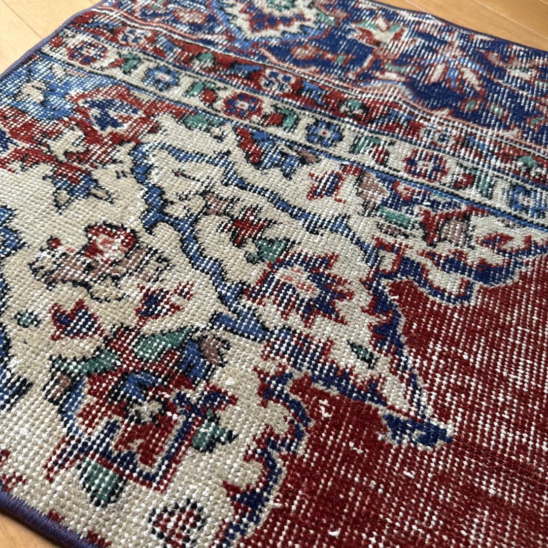 pp60×125赤ブラウン×深みネイビートルコヴィンテージラグ