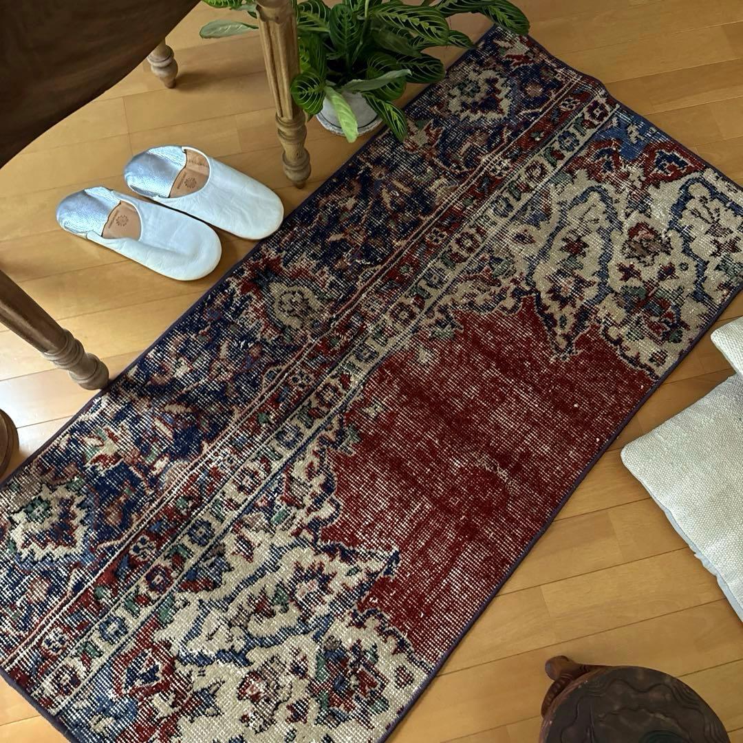 pp60×125赤ブラウン×深みネイビートルコヴィンテージラグ