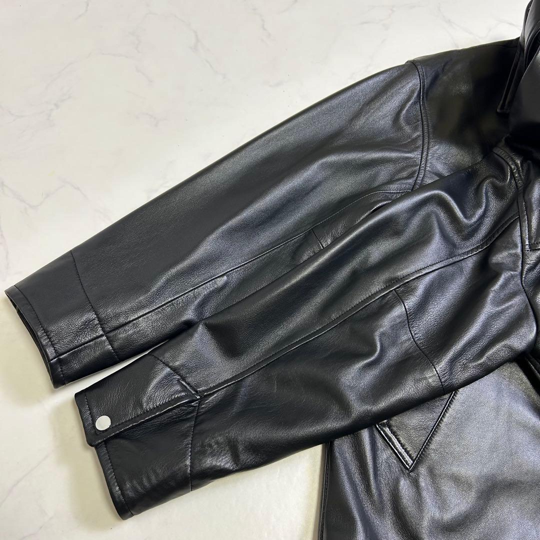 ナノユニバース レザー カーコート 羊革 黒 M 本革 レザージャケット