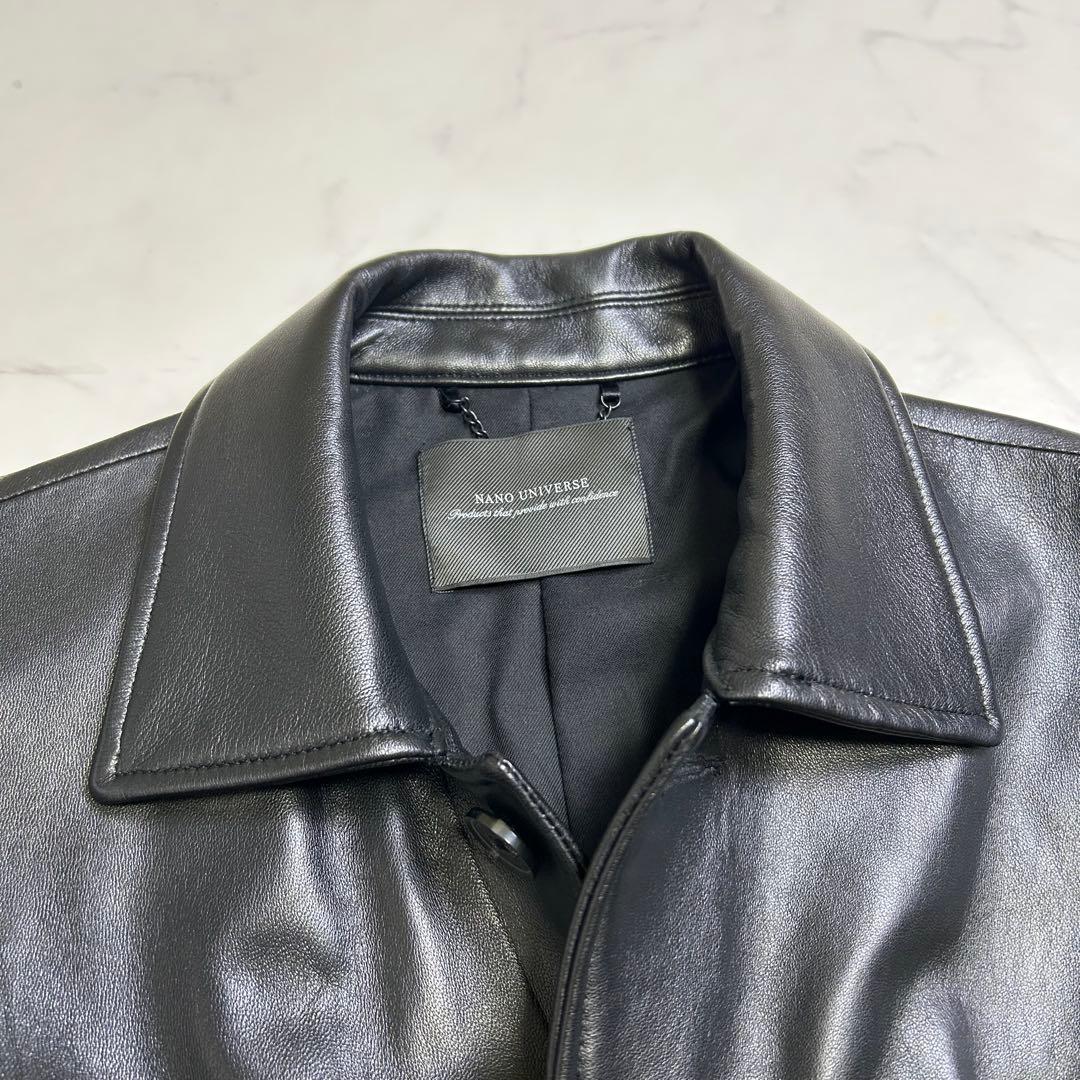 ナノユニバース レザー カーコート 羊革 黒 M 本革 レザージャケット