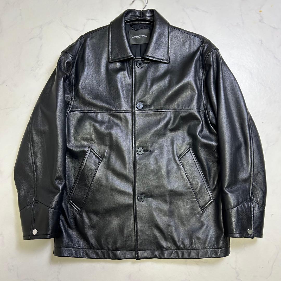 ナノユニバース レザー カーコート 羊革 黒 M 本革 レザージャケット