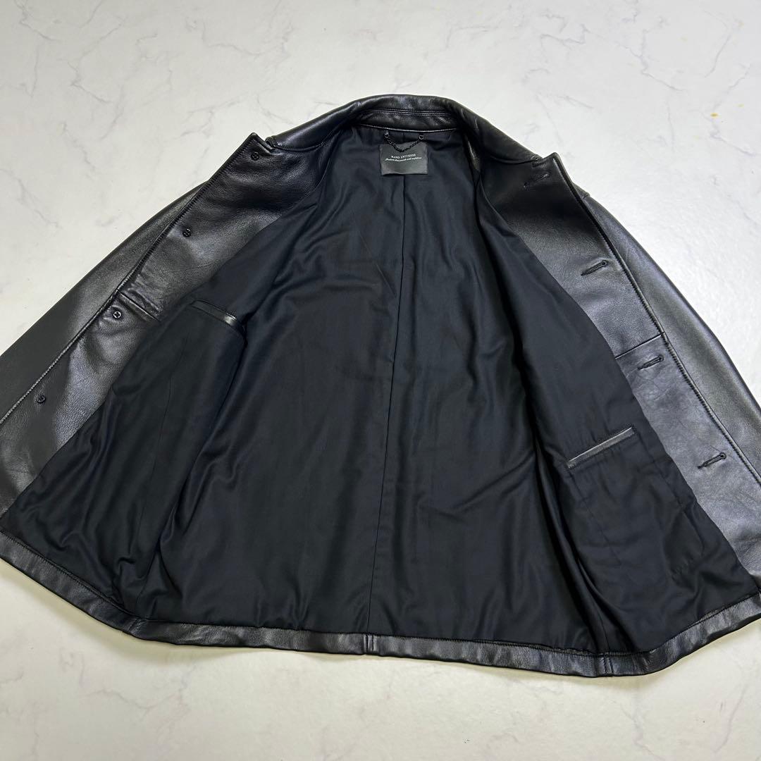 ナノユニバース レザー カーコート 羊革 黒 M 本革 レザージャケット