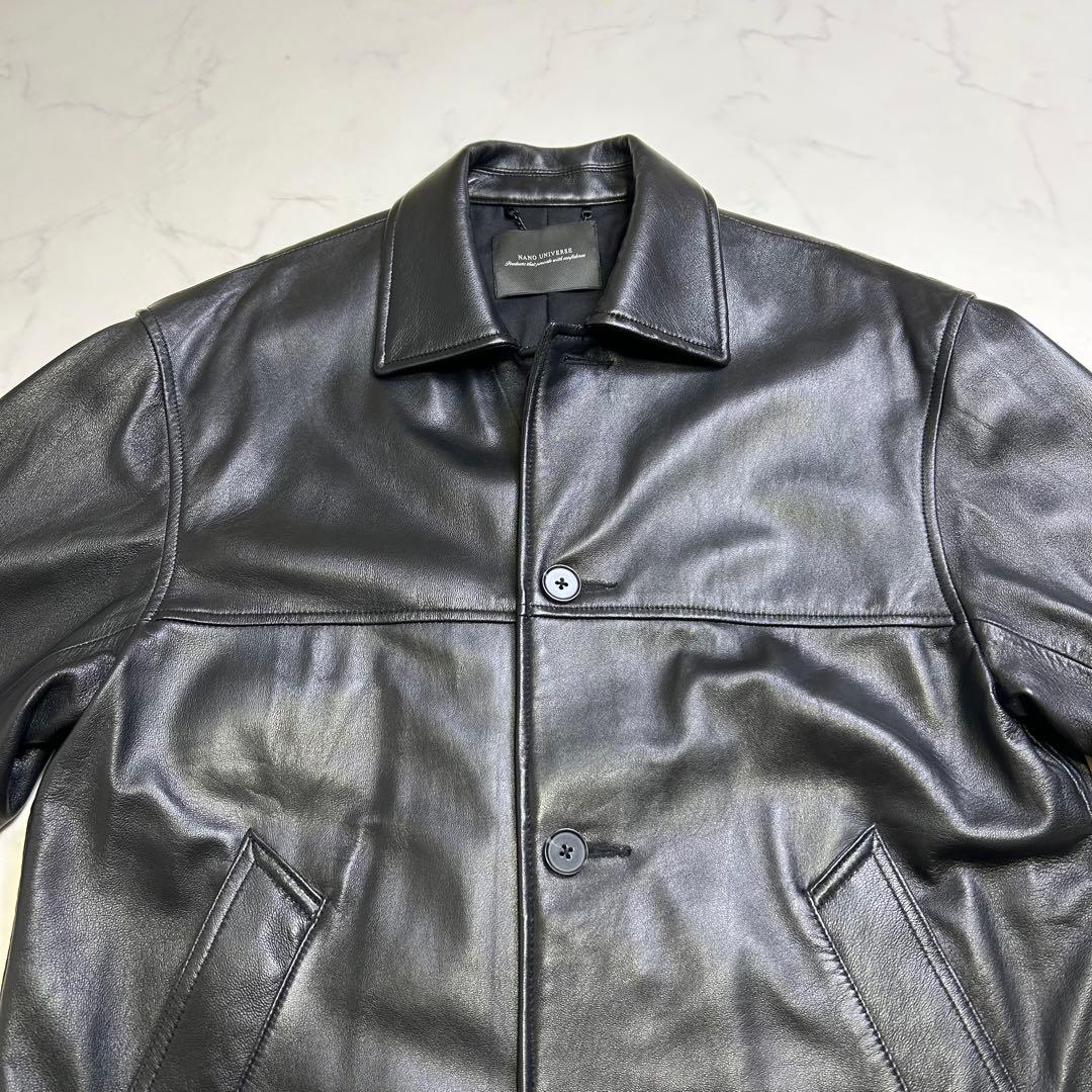 ナノユニバース レザー カーコート 羊革 黒 M 本革 レザージャケット