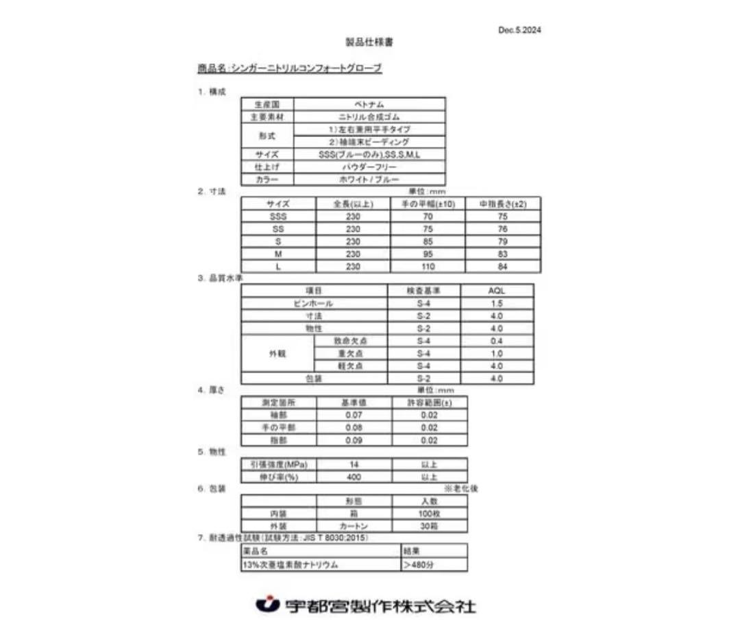シンガーニトリル手袋使い捨て手袋粉なしブルーM 60個 6,000枚