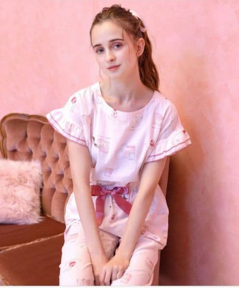 ◎新品 Laduree スクレ ラデュレ パジャマ フリル袖 Wガーゼ ホワイト