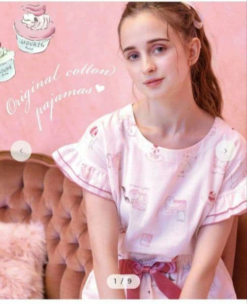 ◎新品 Laduree スクレ ラデュレ パジャマ フリル袖 Wガーゼ ホワイト