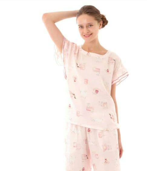 ◎新品 Laduree スクレ ラデュレ パジャマ フリル袖 Wガーゼ ホワイト